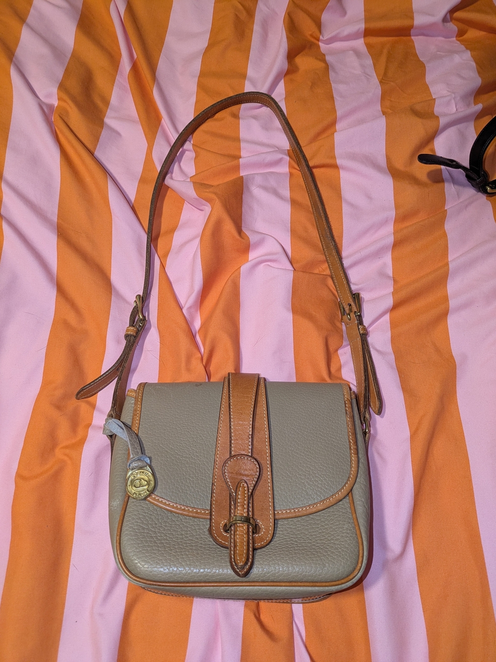 Dooney And Bourke Taupe and Tan Leather Crossbody Shoulder Bag